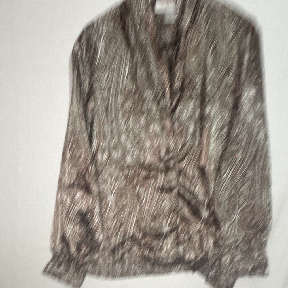 Casual Corner Women's Tunic Over Blouse 10 Brown Beige Pink Print V-Neck LS